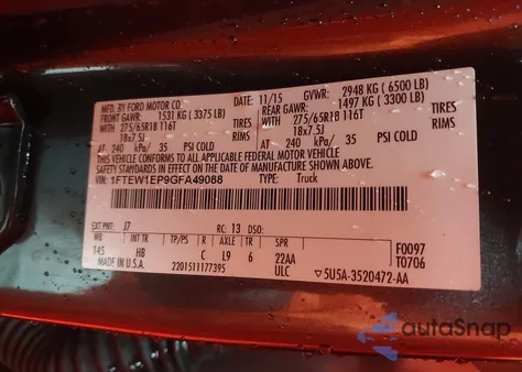 2016 Ford F-150 Lariat from USA, damaged, VIN 1FTEW1EP9GFA49088